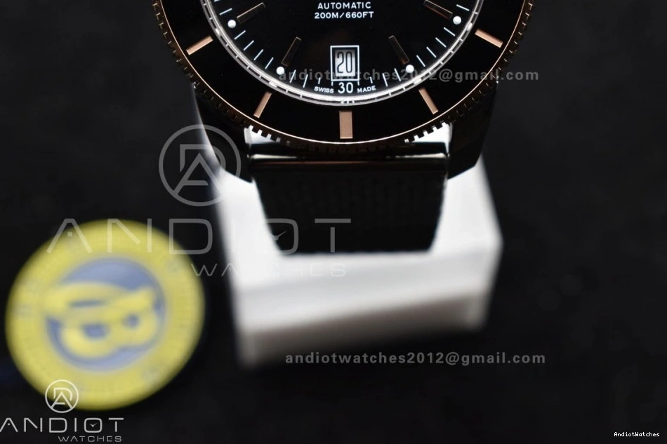 Durable 1173 A on II Dial Ceramic Black SS Black 42mm SuperOcean Bracelet BLSF Heritage Bezel Rubber RG and Bezel 0802